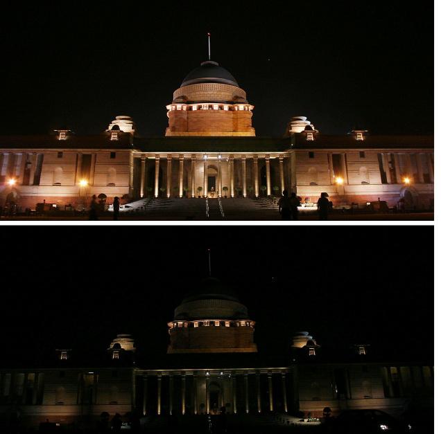 Rashtrapathi Bhawan  before and during Earth Hour