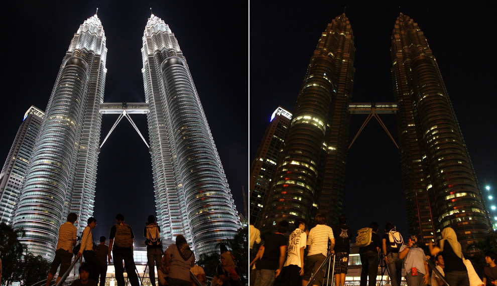 Petronas Towers in Kuala Lumpur before and during Earth Hour