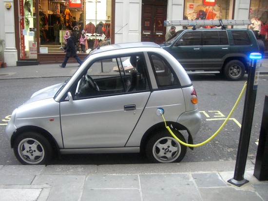 An electric car getting charged 